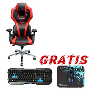 Gaming Stuhl E-blue AUROZA, rot, unterbeleuchtet, + Gamingset Polygon